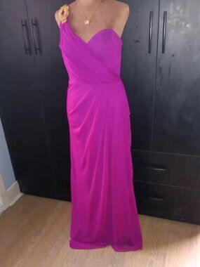 Xscape Joanna Chen Fuchsia One Shoulder Jeweled Gown Size 10